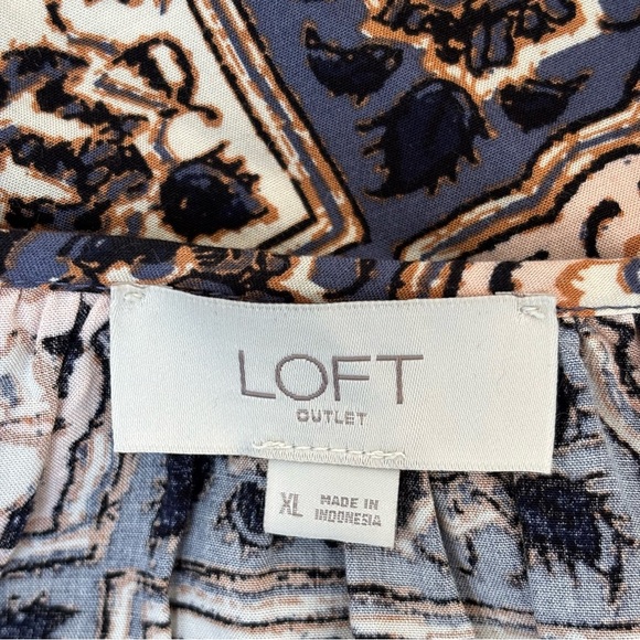 Loft Outlet Floral Medallion Popover Peasant Blouse Boho Blue Gray XL - Picture 9 of 11